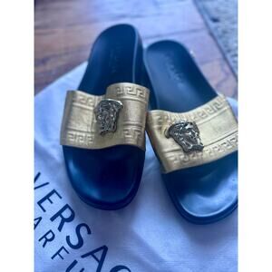 Versace Medusa Gold Slide Sandals | Iconic Logo Slides | Made in Italy | Size 9